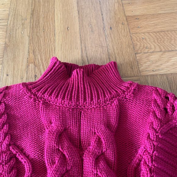Cushnie Cable Knit Cropped Sweater Turtleneck Deep Red Size XS - Picture 6 of 9